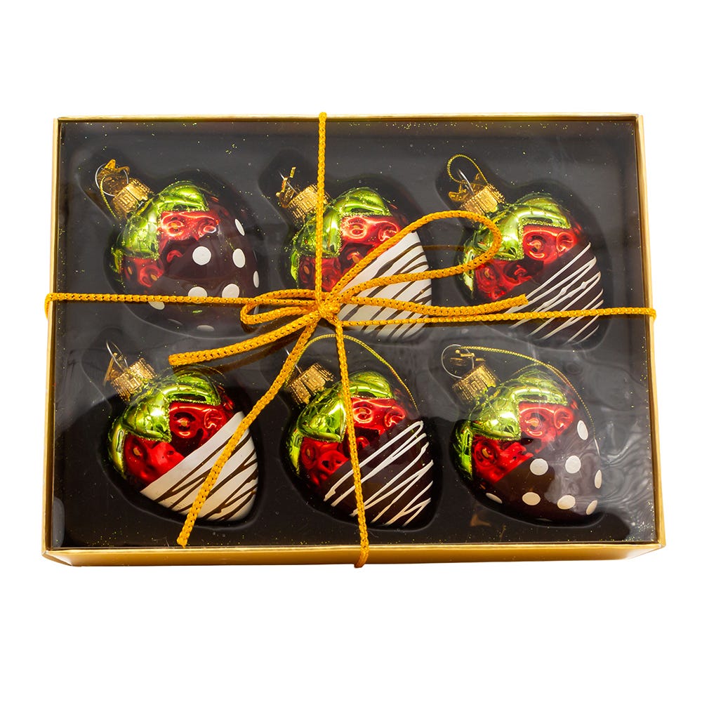 Kurt Adler 2.36-Inch Noble Gems Glass Chocolate Strawberry Ornaments, 6-Piece Box